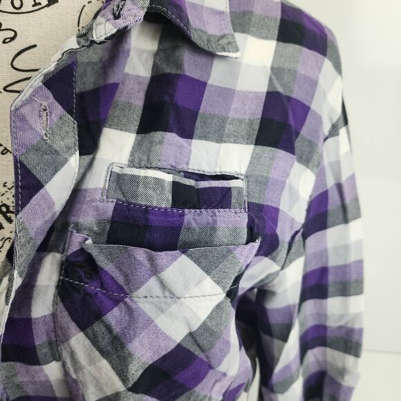 Aeropostale Purple Black White Plaid Long Sleeve Button-Up Flannel Men's Size M - Picture 3 of 6